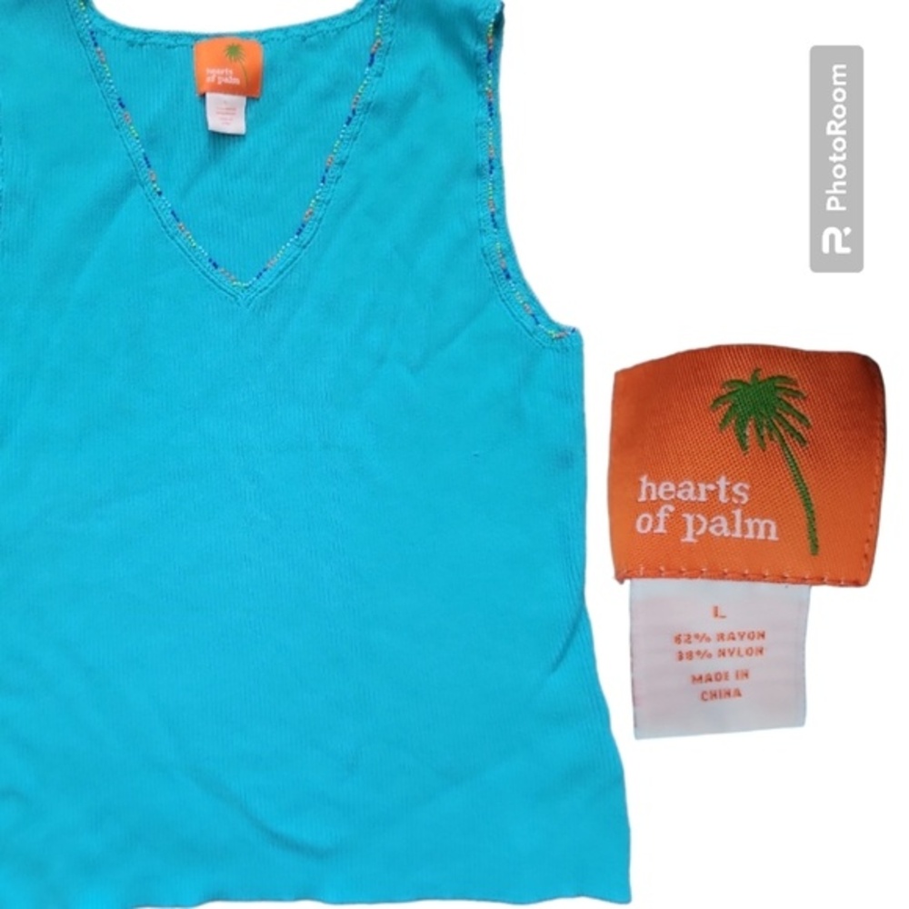 Hearts of Palm Vibrant Blue Sleeveless Top with Beaded Neckline - L